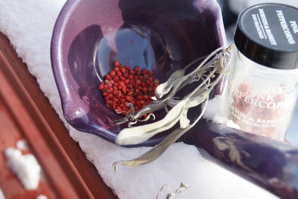 Pink Peppercorns and sage saved from my garden.