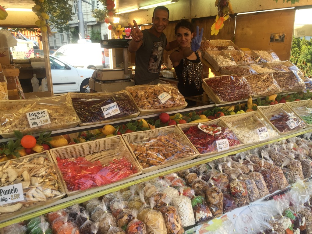 A multitude of dried fruit at the open air market in Vienna.