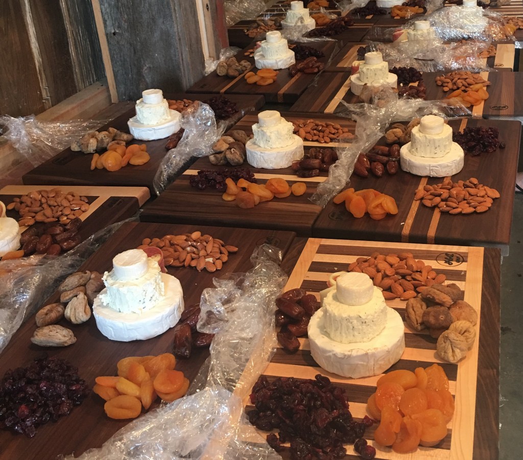 Antipasto trays in production.  The wood for the trees came from the farm in Iowa. Greg and Andria designed and made them with help from family. 