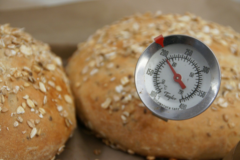 The internal temperature should be at least 200 degrees for 100% whole grain.